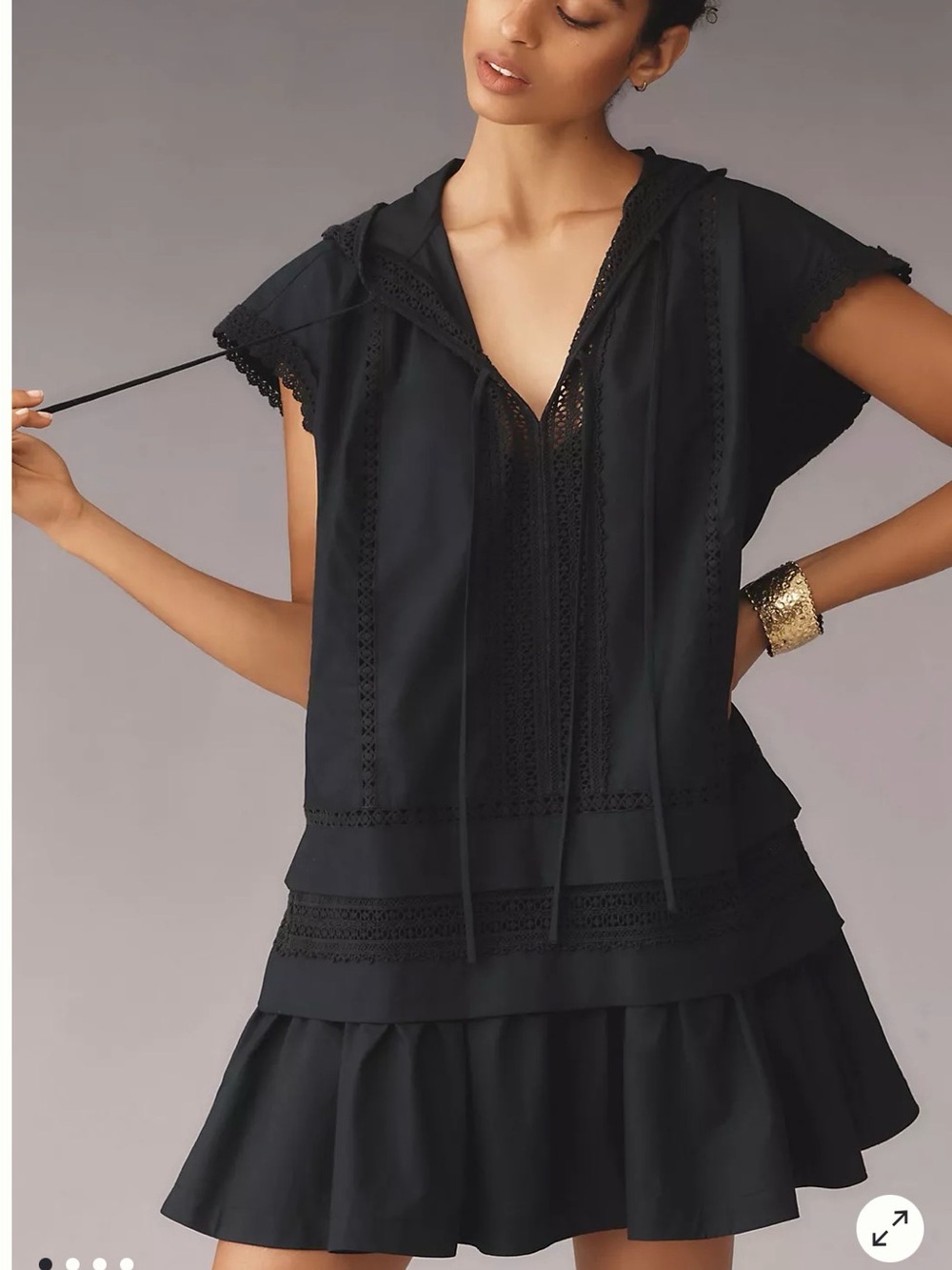 Anthropologie Navy Cotton Mini Dress with Crochet Trim